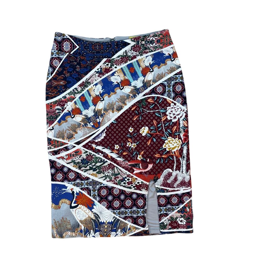 Maeve Anthropologie Patchwork Floral Midi Skirt Women’s M Boho Slit Festival